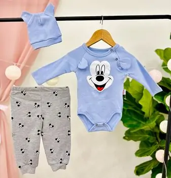 Mickey Mouse 3in1 Set MURATBABY 7668 Blue საბავშვო ტანსაცმლის ნაკრები