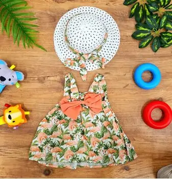 Little Flamingos Dress Set Peach საბავშვო კაბის კომპლექტი