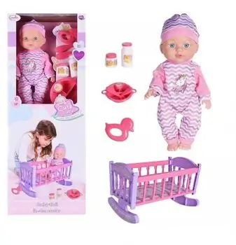 Cute Baby Doll With Crib And Accessory - სათამაშო თოჯინა საწოლით და აქსესუარებით