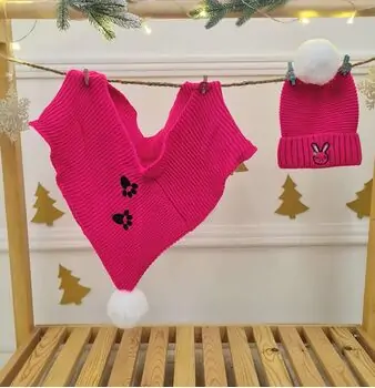 Rabbit Hat and Scarf Set Pink - ახალშობილის ქუდი და კაშნე