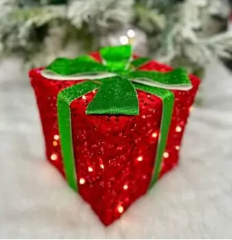 Medium Christmas Giftbox With Led Red ნაძვის ხის დეკორაცია, 2 image