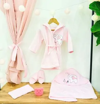 BEBEKEVI Bath-robe 5in1 Set 1284 Pink საბავშვო აბაზანის ხალათის ნაკრები