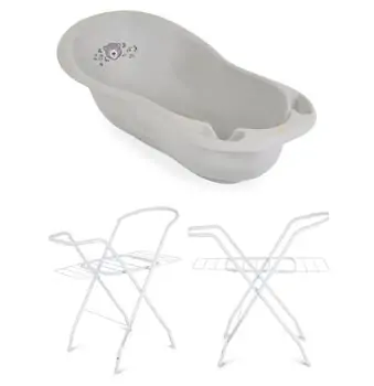 Cangaroo Bathtub Forest Bear pastel grey With Stand Aqua  ჩვილის აბაზანა სადგამით და საშრობით