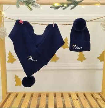 Prince Hat and Scarf Set Dark Blue - ახალშობილის ქუდი და კაშნე