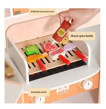 Wooden Corner Kitchen Playset With Accessories - საბავშვო ხის კუთხის სამზარეულო, 8 image