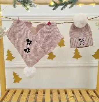 Rabbit Hat and Scarf Set Beige - ახალშობილის ქუდი და კაშნე