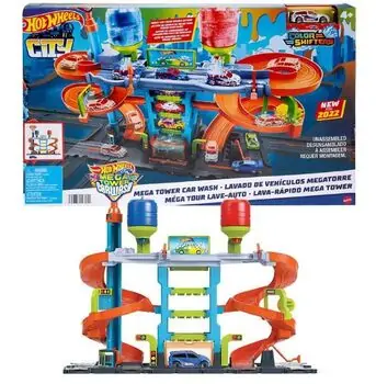 Hot Wheels City Color Sifters Mega Tower Car Wash საბავშვო სათამაშო ტრასა