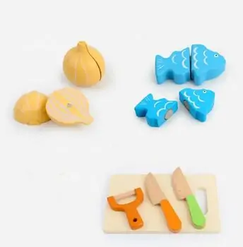 Wooden chopping board set with wooden knife - ხის სათამაშო დასაჭრელი ბოსტნეული, 6 image