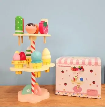 Wooden 3-layer Ice Cream Candy Stand - ხის სათამაშო აქსესუარები