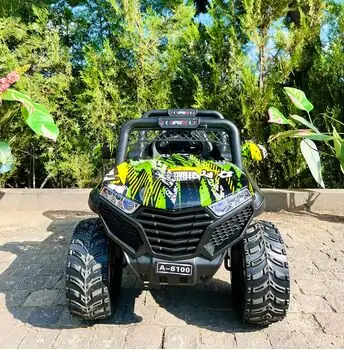 Big Electric Car Painted Green - ელექტრო მანქანა კაუჩუკის საბურავებით, 2 image