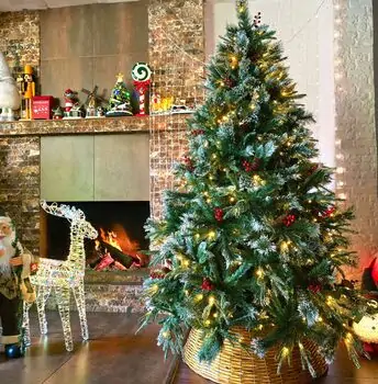 Christmas Tree 210 CM With Lights White Tips, Pine Cones And Berries PE+PVC - ნაძვის ხე განათებით შერეული სილიკონის წიწვებით, თეთრი ბოლოებით, გირჩით და კენკრით, 2 image