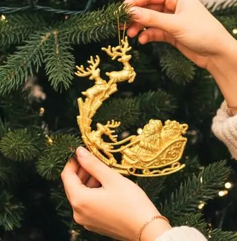 Golden Deer Sleigh Hanging Decoration - ნაძვის ხის სათამაშო