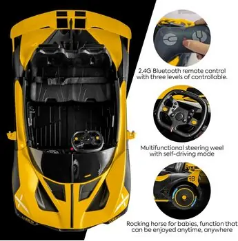 Bugatti Car Yellow - ელექტრო მანქანა კაუჩუკის საბურავებით, 4 image