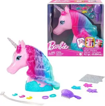 Barbie HMD83 Colorful Unicorn Hair Styling Head - სათამაშო უნიქორნი აქსესუარებით