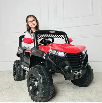 Kids Mitsubishi Jeep Red - ელექტრო მანქანა ტყავის სავარძლით