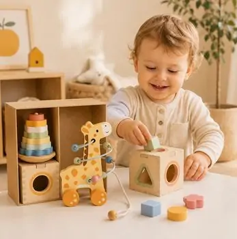Tooky Toy 3 In 1 Gift Box Giraffe - ხის განსავითარებელი სათამაშოების ნაკრები