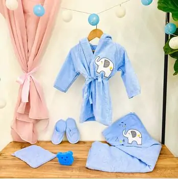 BEBEKEVI Bath-robe 5in1 Set 1284 Blue საბავშვო აბაზანის ხალათის ნაკრები