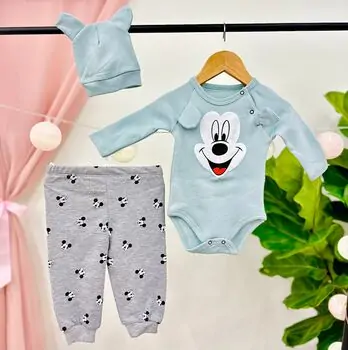 Mickey Mouse 3in1 Set MURATBABY 7668 Mint საბავშვო ტანსაცმლის ნაკრები