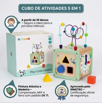 Hi Pando 5-in-1 Educational Creative Wooden Activity Cube - ხის განსავითარებელი სათამაშო, 3 image