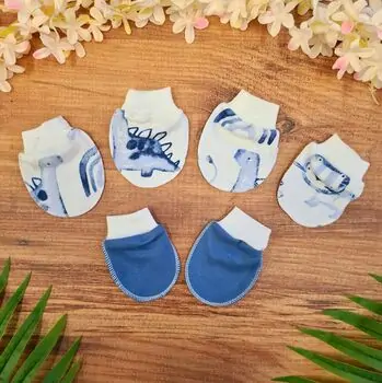 Miniword Animals Baby mittens Blue  ახალშობილის ხელთათმანის ნაკრები