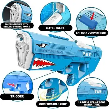 Electric Shark Water Gun 43 CM - სათამაშო წყლის თოფი, 5 image