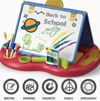 Folding Double Face Children's Drawing Board Red- საბავშვო სახატავი ორმხრივი დაფა, 2 image