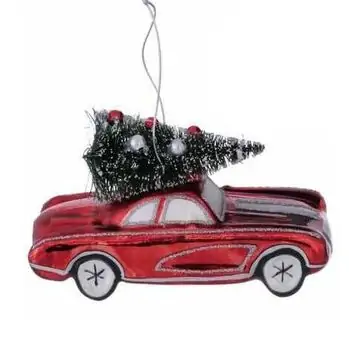 Vintage Car With Christmas Tree Hanging Decoration - ნაძვის ხის სათამაშო, 2 image