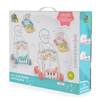 Moni Toys 2 in 1 push walker and play mat Pink piano HE0637 - საბავშვო ვოლქერი/განსავითარებელი ხალიჩა, 5 image