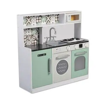 Moni Toys 7257 Wooden kitchen with lights, microwave and sink საბავშვო ხის სათამაშო სამზარეულო, 9 image