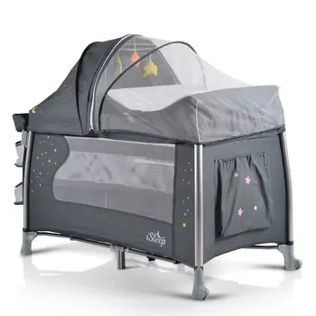 Cangaroo ISLEEP GRAPHITE ორ დონიანი საწოლ-მანეჟი