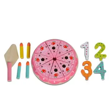 Wooden cake Happy Birthday Moni Toys 4223N ხის სათამაშო დასაჭრელი ტორტი, 5 image