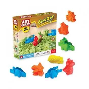Dede 03613 ART CRAFT 500 GR DINOSAURS MODELING PLAY SAND SET საბავშვო პლასტელინების ნაკრები