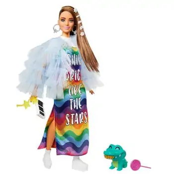 Barbie Extra Doll in rainbow dress სათამაშო თოჯინა აქსესუარებით