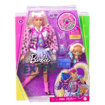 BARBIE  Extra In Varsity Jacket With Furry Arms & Pet Teddy Bear სათამაშო მოდური თოჯინა დათვის ბელით და აქსესუარებით, 5 image
