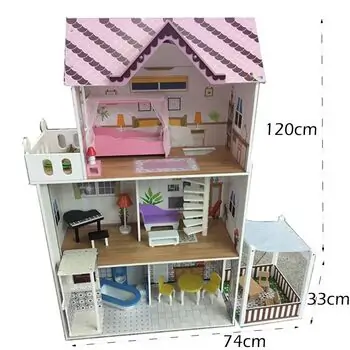 Wooden Doll House With Furniture and Elevator TX1195 თოჯინის ხის სახლი ავეჯით, 6 image
