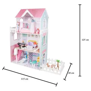 Toy Wooden Doll House TX1490 თოჯინის ხის სამ სართულიანი სახლი ავეჯით, 4 image