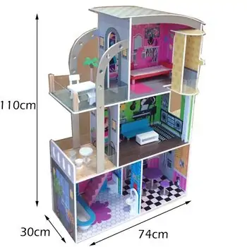 Wooden Dollhouse Set With Furniture And Elevator TX1153 თოჯინის ხის სამ სართულიანი სახლი ავეჯით, 2 image