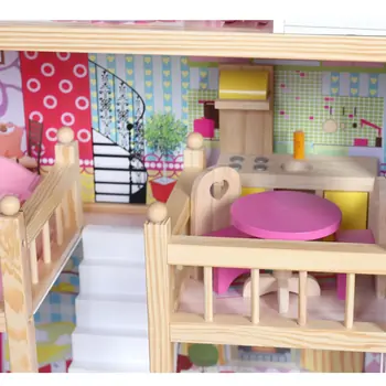 Kids Deluxe Wooden Dollhouse with Strong and Sturdy Design HX001 Pink თოჯინის ხის სახლი ავეჯით, 5 image