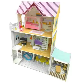 Wooden Doll House With Furniture and Elevator TX1195 თოჯინის ხის სახლი ავეჯით, 7 image