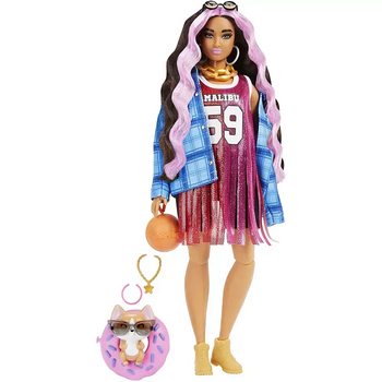 Barbie Extra Plaid Jacket Baby Blue MTL-HDJ46 ბარბის თოჯინა ძაღლით აქსესუარებით, 9 image