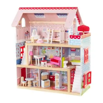 Toy Wooden Doll House With Accessories TX1322 თოჯინის ხის სახლი ავეჯით
