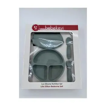 Bebekevi LUX SILICONE NUTRITION SET 1231 Grey სილიკონის საბავშვო ჭურჭლის ნაკრები, 2 image