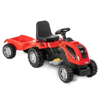 UJTOYS Tractor With Trailer Red სათამაშო ელექტრო ტრაქტორი მისაბმელით