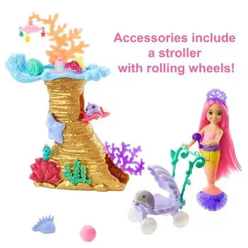 Barbie  Chelsea Mermaid Doll with 4 Pets Playset HHG58 - ბარბის თოჯინა, 5 image