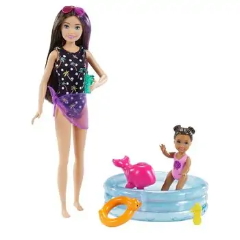 BARBIE BABYSITTER POOL AND TODDLER GRP39 ბარბის თოჯინა აქსესუარებით