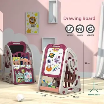 Double-faced drawing board pink საბავშვო სახატავი ორმხრივი დაფა, 4 image