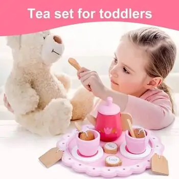 Flower Tea Wooden Set - სათამაშო ჩაის ჭურჭლის ნაკრები, 5 image