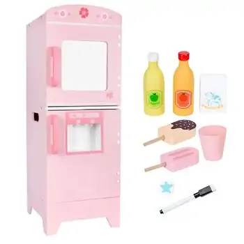 Wooden Toy Fridge Pink  - სათამაშო ხის მაცივარი აქსესუარებით, 3 image