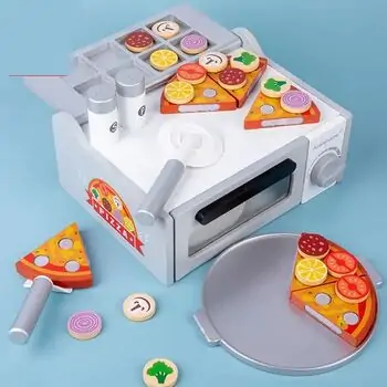 Wooden Toy Pizza Oven With Accsesoriess - ხის სათამაშო პიცის საცხობი აქსესუარებით, 6 image