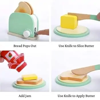 Wooden Toy Toaster - სათამაშო ხის ტოსტერი აქსესუარებით, 3 image
